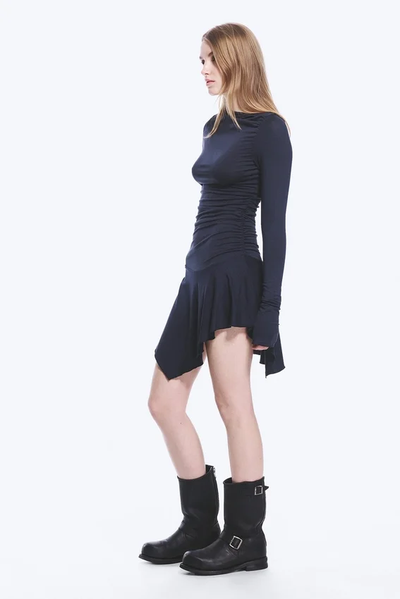 Vestido asimétrico drapeado – Azul oscuro Vestido asimétrico drapeado – Azul oscuro