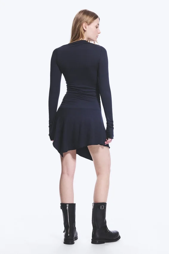 Vestido asimétrico drapeado – Azul oscuro Vestido asimétrico drapeado – Azul oscuro