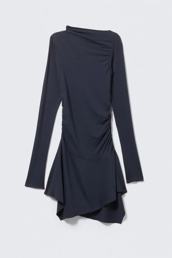 Vestido asimétrico drapeado – Azul oscuro Vestido asimétrico drapeado – Azul oscuro