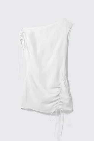 Vestido asimétrico drapeado – Blanco roto