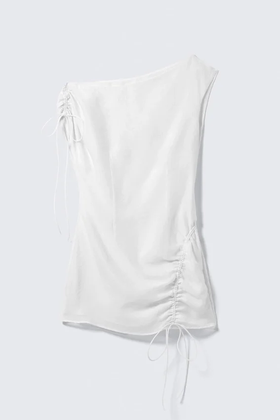 Vestido asimétrico drapeado – Blanco roto Vestido asimétrico drapeado – Blanco roto