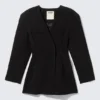 Vestido blazer entallado de mezcla de lino – Negro