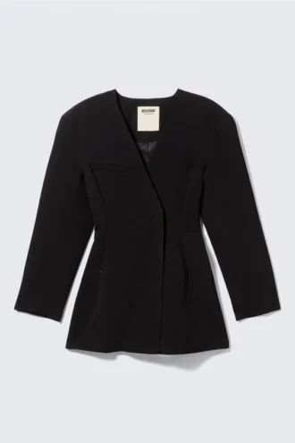 Vestido blazer entallado de mezcla de lino – Negro