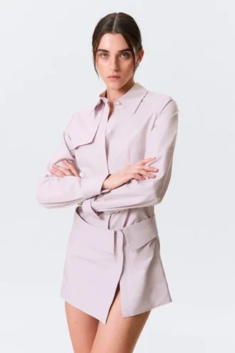 Vestido camisero de algodón con corte entallado – Rosa empolvado