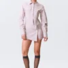 Vestido camisero de algodón con corte entallado – Rosa empolvado