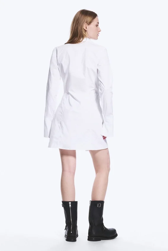 Vestido camisero mini asimétrico de manga larga – Blanco Vestido camisero mini asimétrico de manga larga – Blanco
