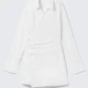 Vestido camisero mini asimétrico de manga larga – Blanco Vestido camisero mini asimétrico de manga larga – Blanco