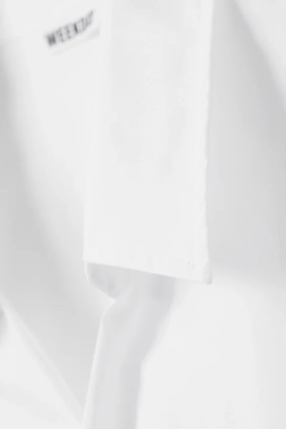 Vestido camisero mini asimétrico de manga larga – Blanco Vestido camisero mini asimétrico de manga larga – Blanco