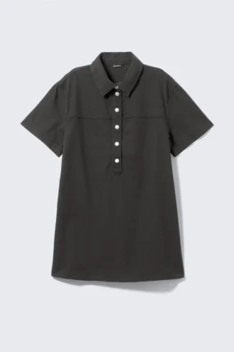 Vestido camisero mini de manga corta – Negro mate