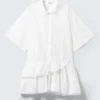 Vestido camisero mini oversize con volantes – Blanco Vestido camisero mini oversize con volantes – Blanco
