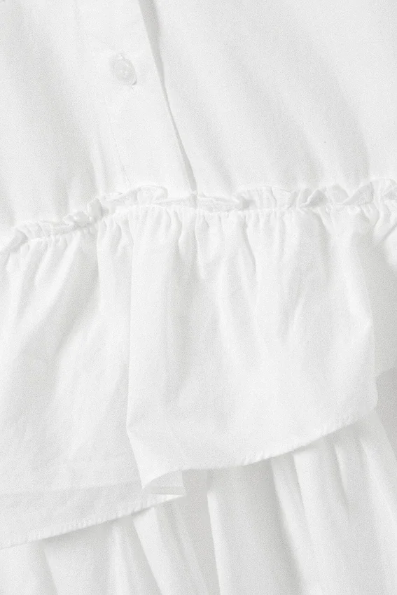 Vestido camisero mini oversize con volantes – Blanco Vestido camisero mini oversize con volantes – Blanco