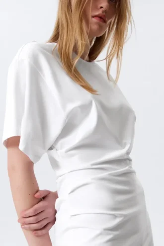 Vestido camiseta mini de manga corta – Blanco
