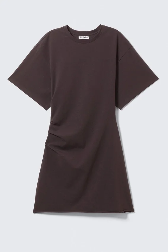 Vestido camiseta mini de manga corta – Marrón oscuro Vestido camiseta mini de manga corta – Marrón oscuro
