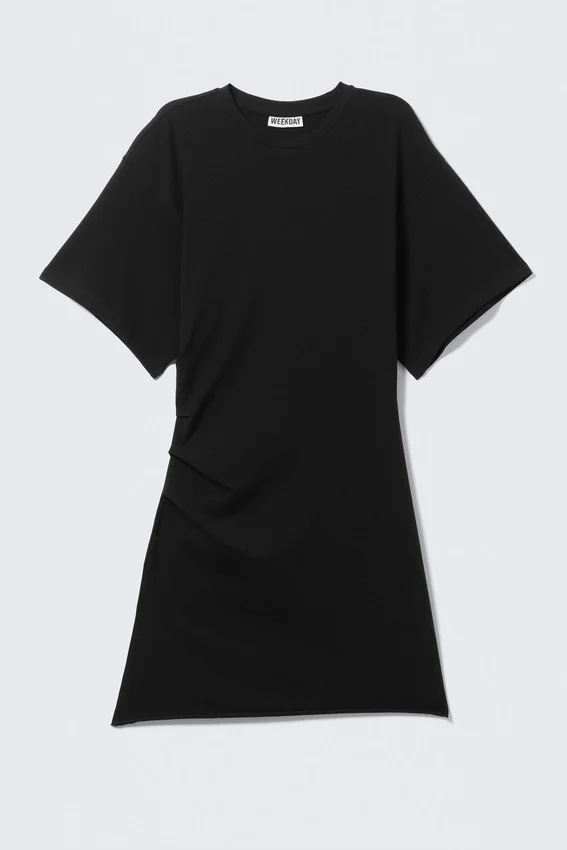 Vestido camiseta mini de manga corta – Negro Vestido camiseta mini de manga corta – Negro