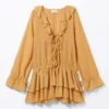 Vestido con cuello en V y volantes – Amarillo mostaza Vestido con cuello en V y volantes – Amarillo mostaza