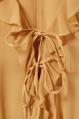 Vestido con cuello en V y volantes – Amarillo mostaza
