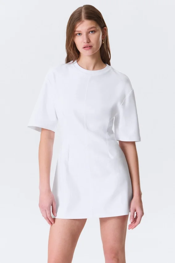 Vestido de algodón de manga corta – Blanco Vestido de algodón de manga corta – Blanco