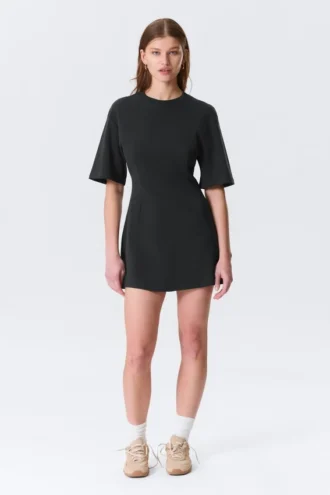 Vestido de algodón de manga corta – Negro