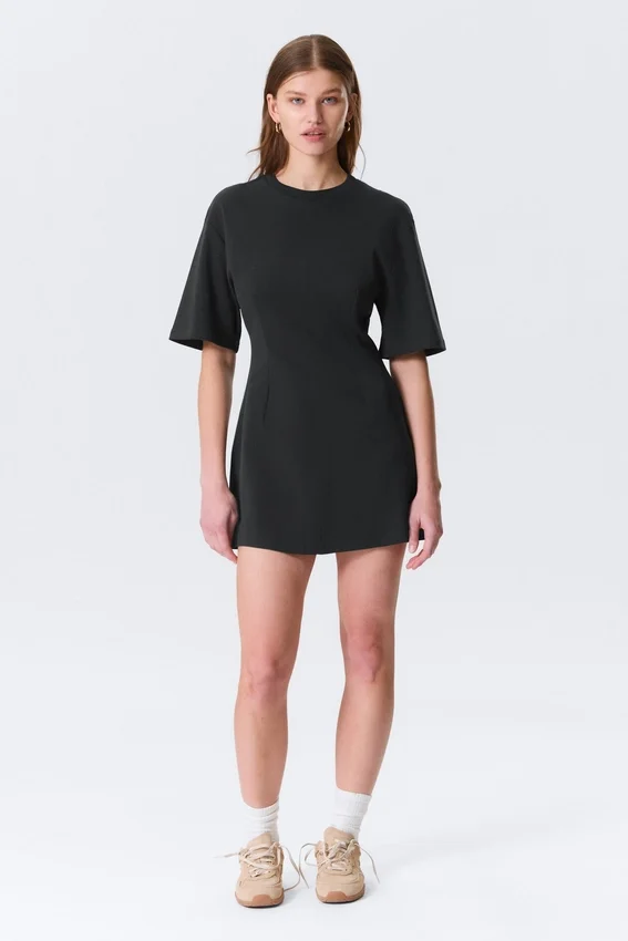 Vestido de algodón de manga corta – Negro Vestido de algodón de manga corta – Negro