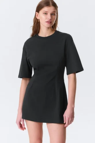 Vestido de algodón de manga corta – Negro