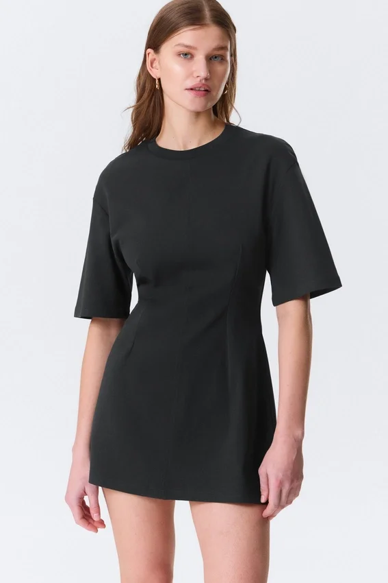 Vestido de algodón de manga corta – Negro Vestido de algodón de manga corta – Negro
