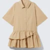 Vestido de camisa mini oversize con volantes – Beige Vestido de camisa mini oversize con volantes – Beige