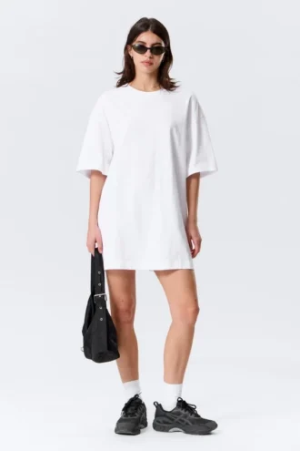 Vestido de camiseta oversize de algodón – Blanco