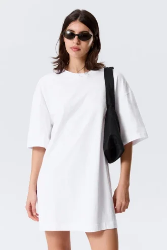 Vestido de camiseta oversize de algodón – Blanco