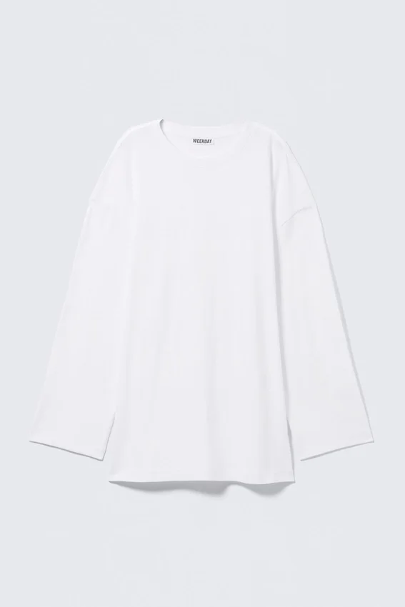 Vestido de camiseta oversize de manga larga – Blanco Vestido de camiseta oversize de manga larga – Blanco