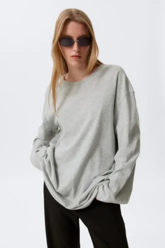 Vestido de camiseta oversize de manga larga – Gris jaspeado