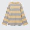 Vestido de manga larga a rayas – Rayas beige y grises Vestido de manga larga a rayas – Rayas beige y grises