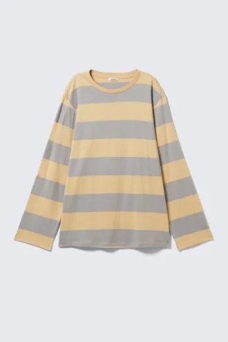 Vestido de manga larga a rayas – Rayas beige y grises