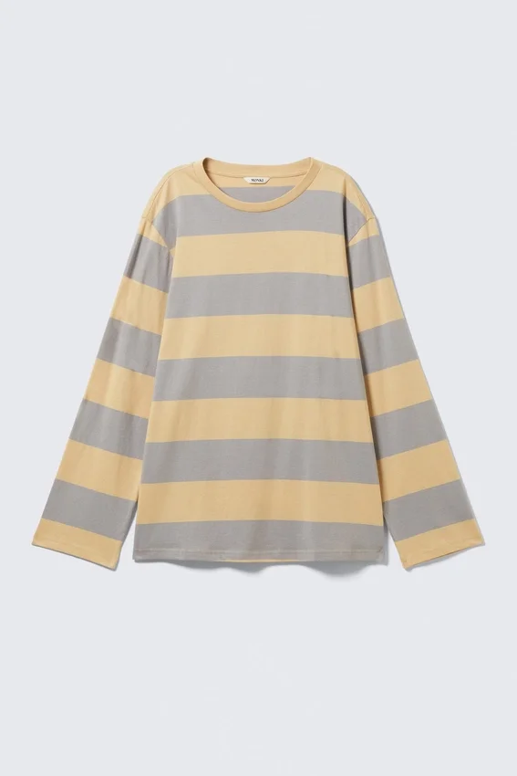Vestido de manga larga a rayas – Rayas beige y grises Vestido de manga larga a rayas – Rayas beige y grises