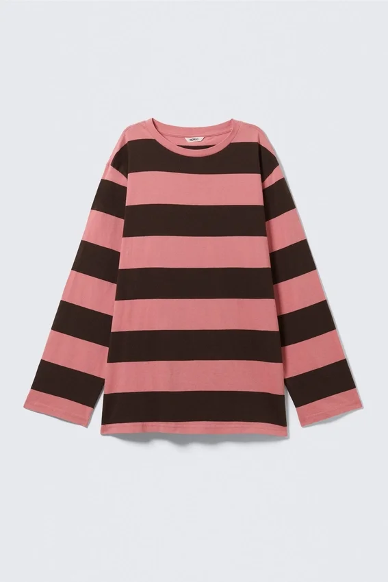 Vestido de manga larga a rayas – Rayas rosas y marrones Vestido de manga larga a rayas – Rayas rosas y marrones