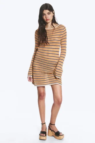 Vestido de punto con espalda abierta – Rayas naranjas