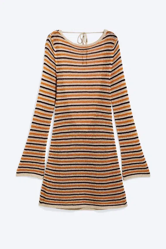 Vestido de punto con espalda abierta – Rayas naranjas Vestido de punto con espalda abierta – Rayas naranjas