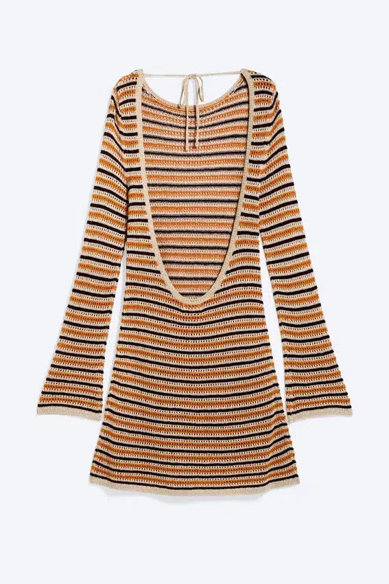 Vestido de punto con espalda abierta – Rayas naranjas Vestido de punto con espalda abierta – Rayas naranjas