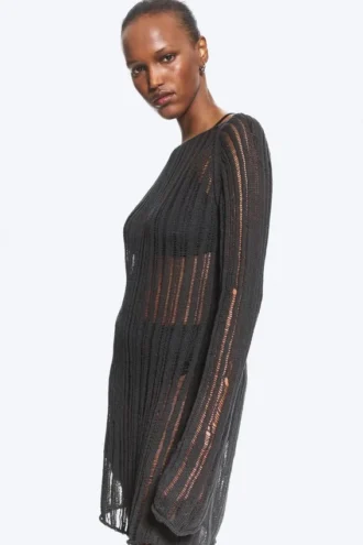 Vestido de punto de manga larga – Gris oscuro
