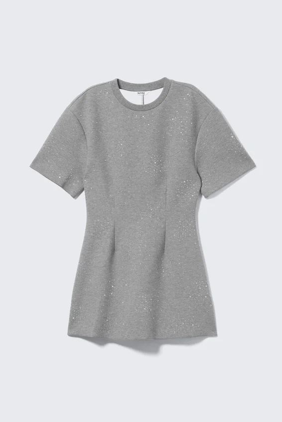 Vestido de punto elástico con tachuelas – Gris jaspeado – Tachuelas Vestido de punto elástico con tachuelas – Gris jaspeado – Tachuelas