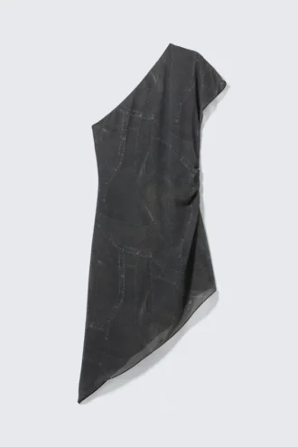Vestido de satén con un solo hombro – Gris oscuro