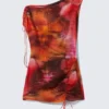 Vestido drapeado asimétrico – Naranja/Rojo – Flor Calypso Vestido drapeado asimétrico – Naranja/Rojo – Flor Calypso