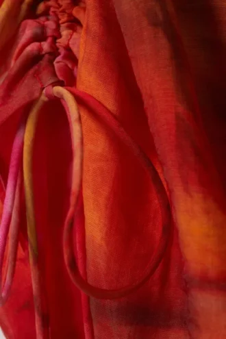 Vestido drapeado asimétrico – Naranja/Rojo – Flor Calypso