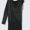 Vestido drapeado de jersey con una sola manga – Negro Vestido drapeado de jersey con una sola manga – Negro