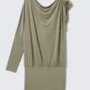 Vestido drapeado de jersey con una sola manga – Verde caqui Vestido drapeado de jersey con una sola manga – Verde caqui