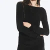 Vestido fruncido de manga larga y cuello barco – Negro – Strass Vestido fruncido de manga larga y cuello barco – Negro – Strass
