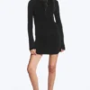 Vestido fruncido de manga larga y cuello barco – Negro – Strass Vestido fruncido de manga larga y cuello barco – Negro – Strass
