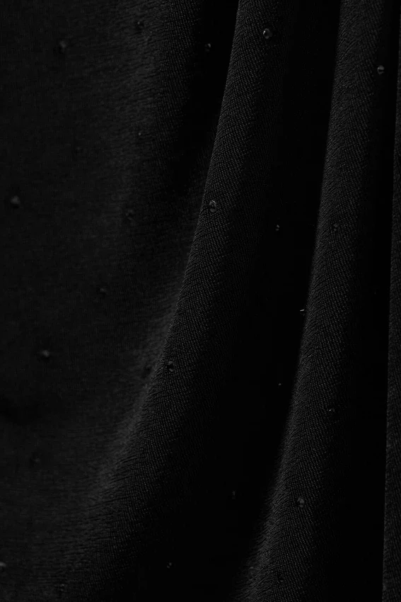 Vestido fruncido de manga larga y cuello barco – Negro – Strass Vestido fruncido de manga larga y cuello barco – Negro – Strass
