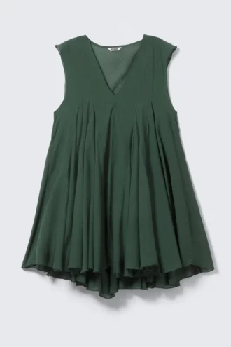 Vestido holgado con cuello en V – Verde oscuro