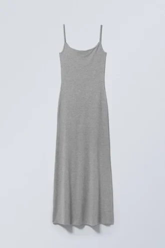 Vestido largo ajustado con tirantes – Gris jaspeado