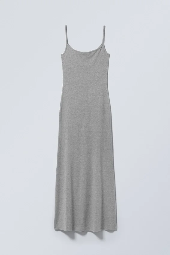 Vestido largo ajustado con tirantes – Gris jaspeado Vestido largo ajustado con tirantes – Gris jaspeado